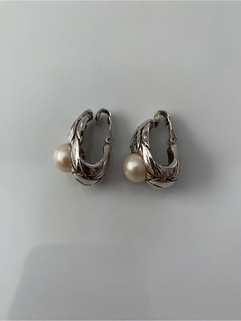 Trifari Classic Silver Pearl Clip-On Earrings